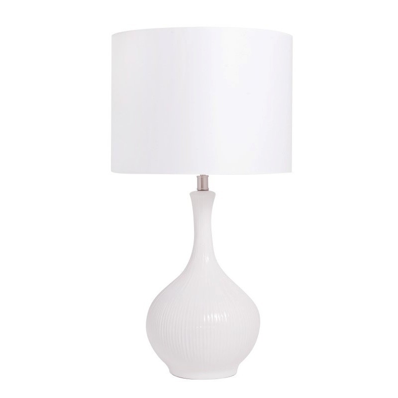 Lampa ceramiczna biała TAINAN w stylu hampton abażur cylinder 40cm